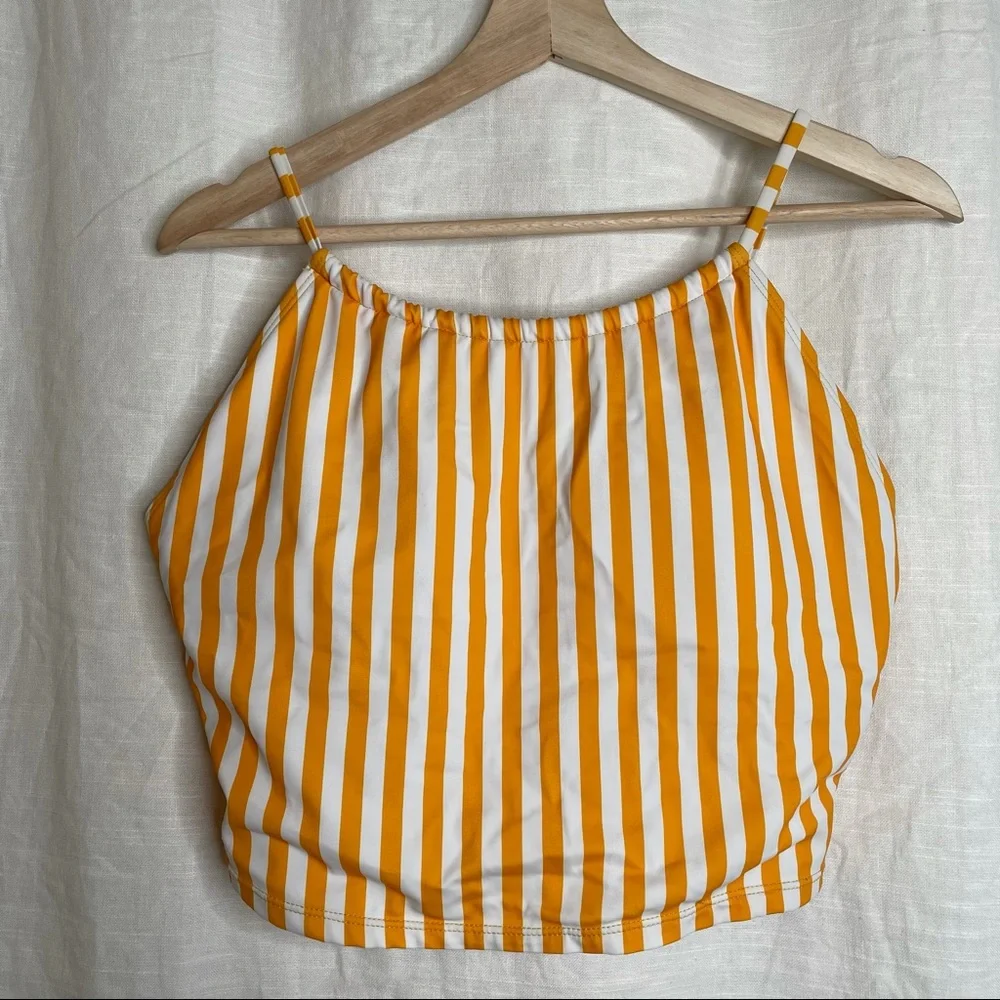 Janela Bay High Neck Tankini Top Vertical Stripe Yellow White Swim - Picture 7 of 9